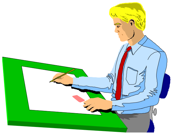The image shows a man sitting at an office desk with papers on it; he is wearing glasses and appears to be writing something down while looking up from his workstation.