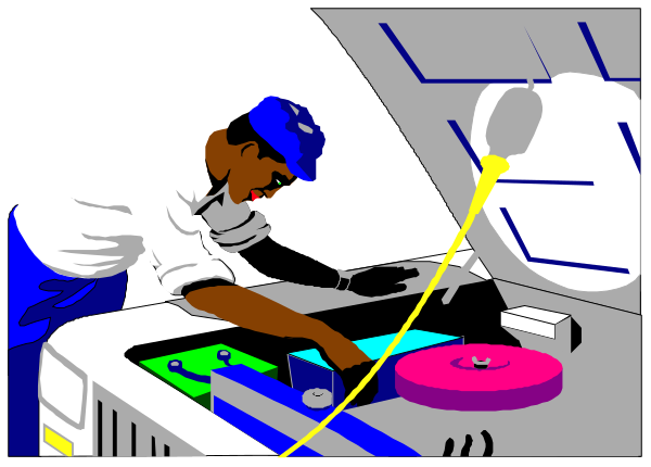 The comic strip shows a man working on an electronic device with various tools around him; he is using his hands to manipulate something small in front of him while looking intently at it under magnification.
