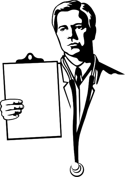 The black and white illustration shows a man holding up an envelope with his left hand while standing against a dark background; he is wearing a suit jacket over a light shirt and tie, has short hair, appears to be middle-aged, and looks directly at something outside of the frame.