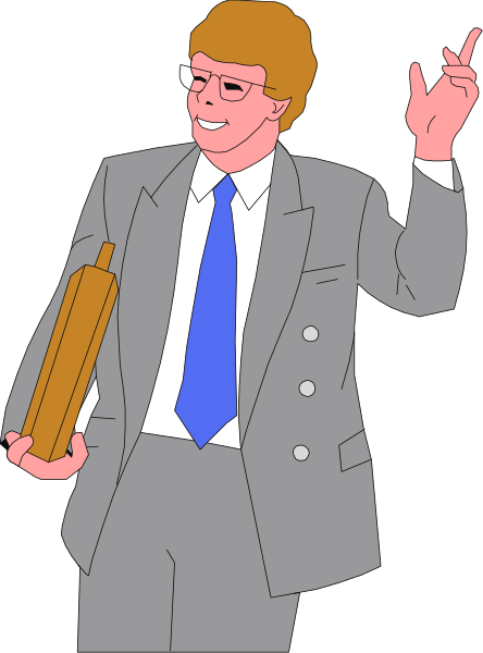The cartoon depicts a man dressed as Bill Clinton holding up his finger while standing next to an award plaque with text on it that is too small to read clearly in this image.