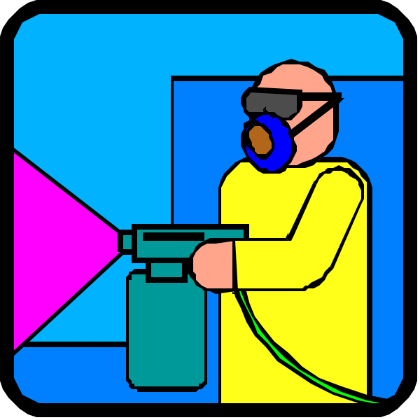 The image shows a sequence of three panels with an illustration of a person wearing protective gear using what appears to be some kind of device that emits light in each panel:

1) In the first frame, there is no visible action; it seems like preparation or setup for cleaning purposes as indicated by the presence of gloves and goggles. The background features blue walls with white trim around a window on the right side. There are two small purple rectangles at the bottom corners that resemble light sources emitting from either end, suggesting some kind of device being used to clean surfaces or