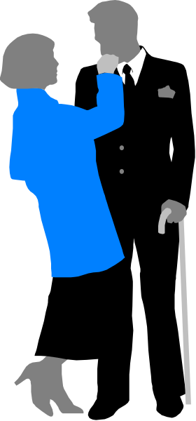 The image shows a black and white photo of two individuals standing close to each other with their backs facing forward; both appear to be dressed in formal attire suitable for an event like a wedding reception.