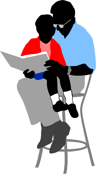 The image shows a person sitting at a table with their back to us; we can see that this individual is reading from an open book while wearing glasses on top of their head.