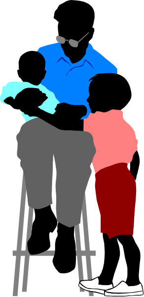 The image shows a black and white illustration of two individuals on stools with their backs to each other; there is no text present in this clip-art image.