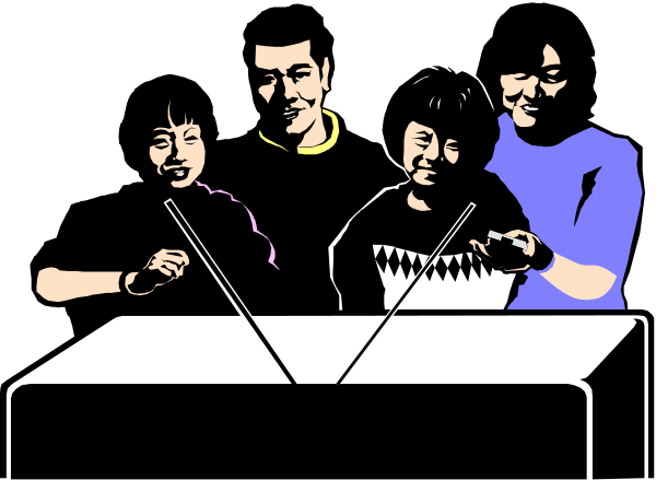 The black and white illustration shows a group of four individuals with different expressions standing close together; there is no text present in this image.