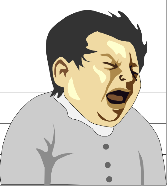 The image shows a cartoon of an animated character with exaggerated facial features expressing distress while holding its head downward in front of what appears to be a microphone on stage; there is no text present, and it's set against a plain background that does not provide any additional context or details.