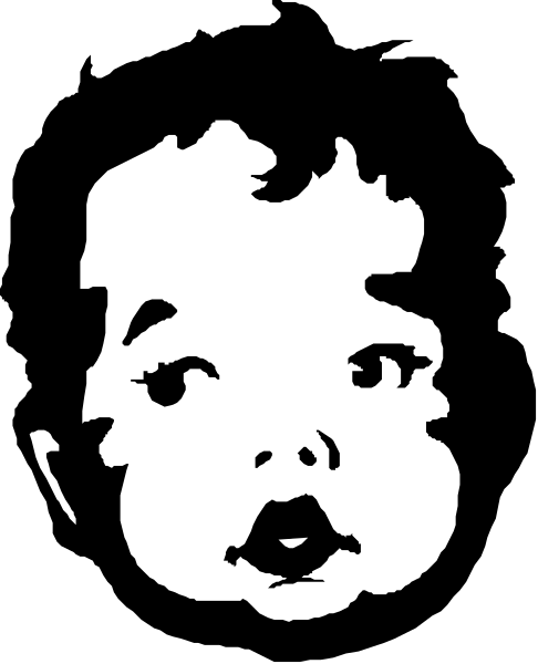 The black and white silhouette of a baby's face with closed eyes is shown against an unidentified background in this clip-art image.