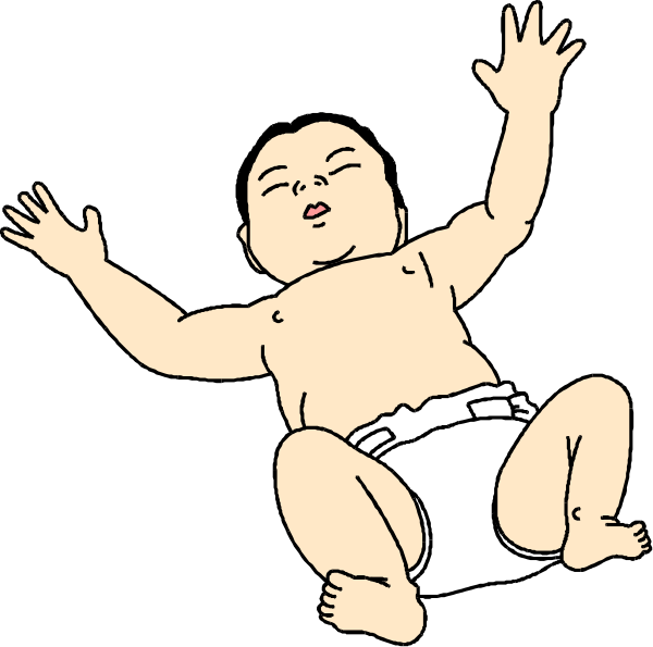 The black and white cartoon shows two babies lying on their backs with arms outstretched as if reaching for something above them in a dark background.