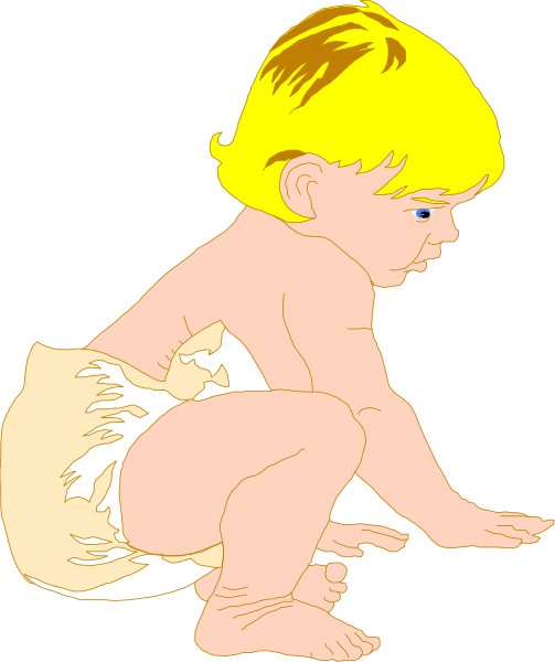 The image shows a baby sitting on its knees with hands resting behind it against a black background.