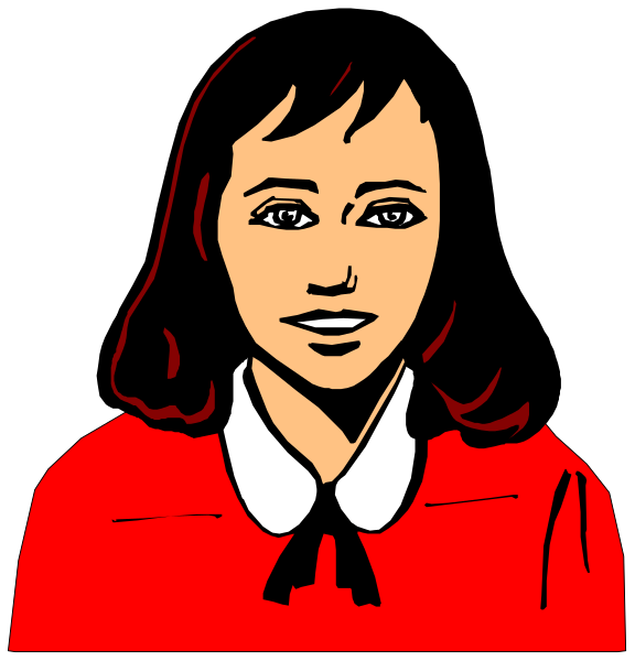 The image shows a split screen with two different illustrations of an animated girl character on each side; she has red hair styled in bangs, wears glasses, is smiling broadly at both sides, and appears to be wearing a bow tie under her collar.
