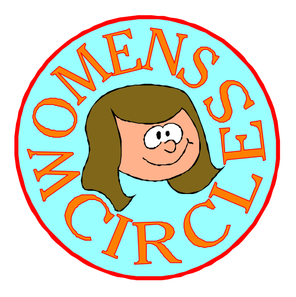 The image shows a cartoon of an animated female character with brown hair wearing glasses inside what appears to be a logo for "Women's Circle."