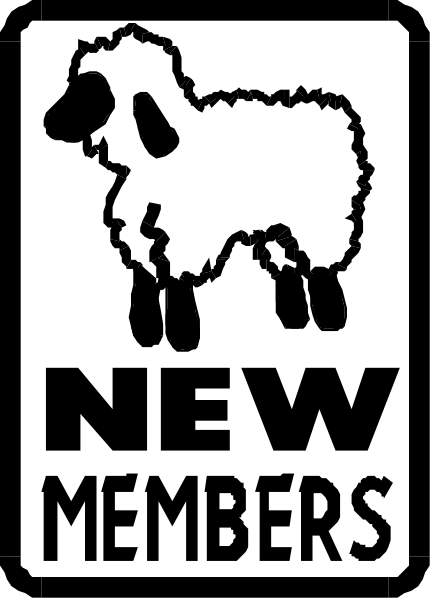 The image shows a black and white logo with text that reads "NEW MEMBERS" above an illustration of two sheep standing next to each other on either side of what appears to be a stylized letter 'N'.