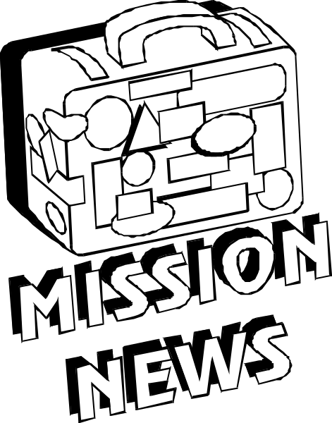 The black and white illustration shows a cartoon of an ice cream truck with various toppings on it against a dark background; above this image is text that reads "MISSION NEWS."