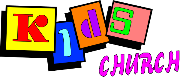The image shows a colorful sign with text that reads "KIDS CHURCH" on it.