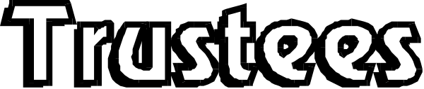 The text "TRUSTEES" on a black background with white lettering is shown at an angle overlayed image of what appears to be a gray surface.