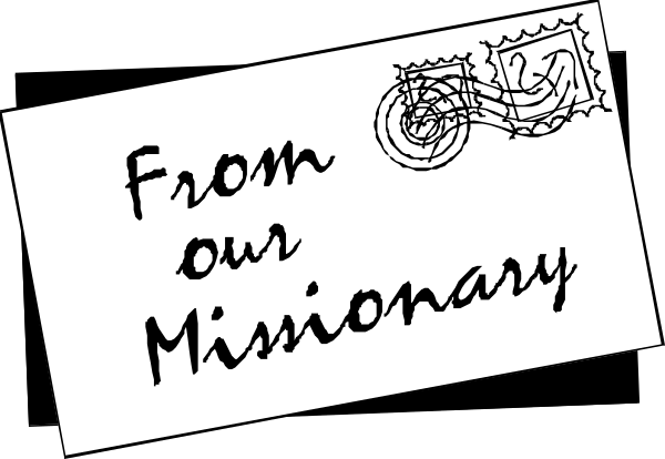 The image shows a black and white postcard with handwritten text that reads "From Our Missionary."