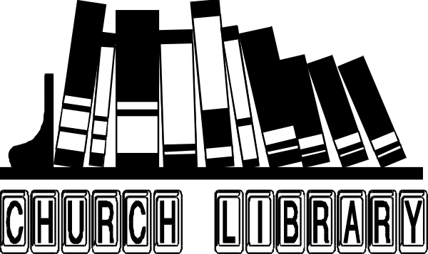 The image shows a logo with text that reads "Church Library" at the bottom of an abstract design featuring various shapes in shades of black and white against a dark background.