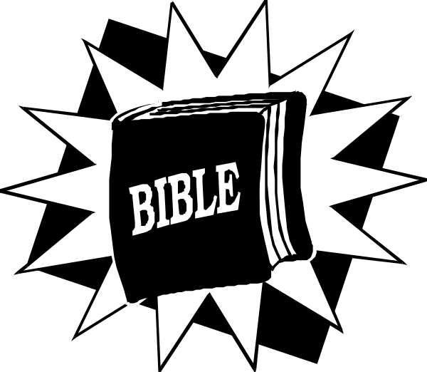 The black and white logo features a book with an explosion graphic around it labeled "BIBLE."