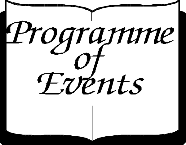 The image shows a black and white book cover with text that reads "PROGRAMME OF EVENTS" at the top of an open page in what appears to be Gothic font on a dark background, suggesting it is related to events such as weddings or ceremonies.