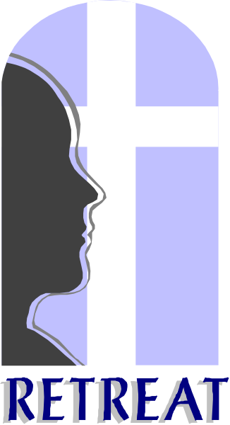 The logo of a retreat center with an iconic cross symbolizing Christianity on it.