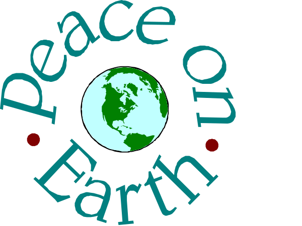 The image features a logo with text that reads "PEACE EARTH" around an illustration of Earth at its center surrounded by peace signs in different languages.