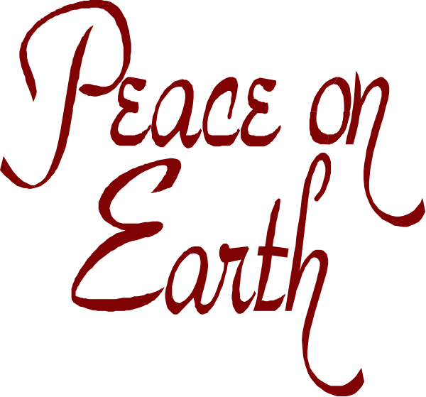 The image shows a graphic with text that reads "PEACE ON EARTH" on top of an illustration depicting Earth from space at nighttime.