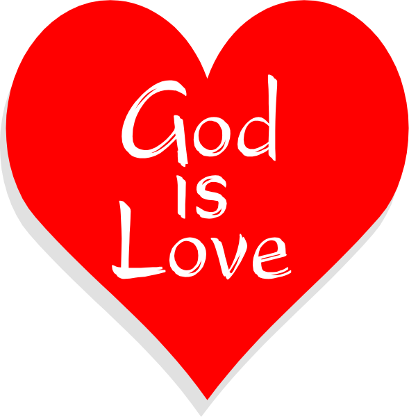 The image shows a red heart with white text that reads "God Is Love."
