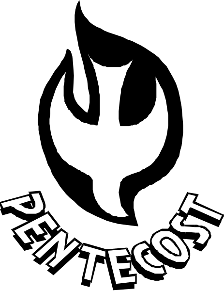 The image shows a black logo with white text that reads "PENTECOST" at the bottom of an emblem featuring what appears to be wings on either side of a cross-like symbol in between, all set against a dark background.