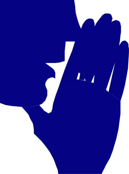 The image shows a blue hand with fingers spread out against a white background on the left side of the frame; there is no text present in this clip-art image.