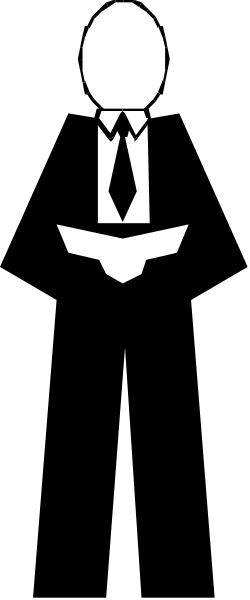 The image shows a black and white illustration of an egg with eyes on it wearing a suit jacket over its shell, standing upright in front of what appears to be a tie graphic that is also part of another object's design; this other object has two arms extending from either side but no body or head.