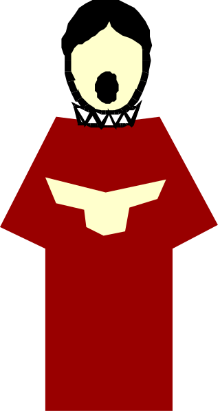 The image shows a pixelated figure of an animated character dressed as a medieval knight standing against a gray background with red borders on either side.