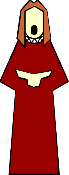 The image shows a cartoon character with red hair standing against a gray background; there is no text present within this small clip-art image.