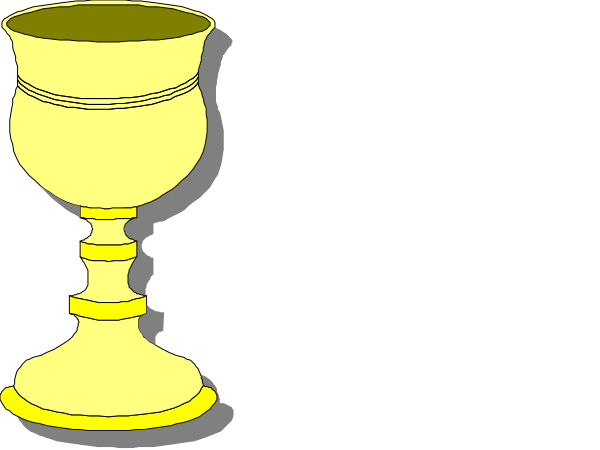 The image shows two golden chalices with stems on a dark background.