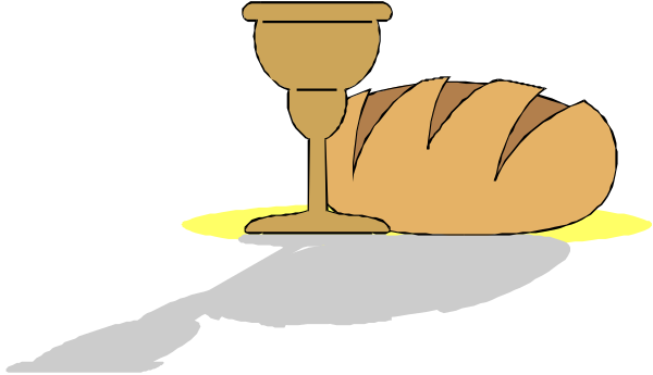 The cartoon depicts a loaf of bread on top of an altar with wine glass beside it under what appears to be divine light from above.