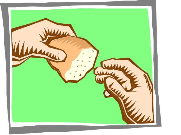 The image shows a hand holding up two slices of bread with seeds on top against an open window frame that is green inside.