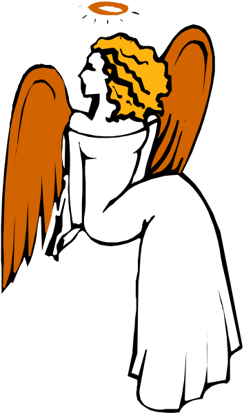 The image features a stylized illustration of an angel with wings sitting on what appears to be a pedestal; it is in black-and-white coloring book form.
