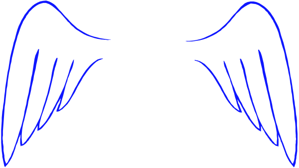 The image shows a blue line drawing of two wings with an arrow shape between them against a dark background.