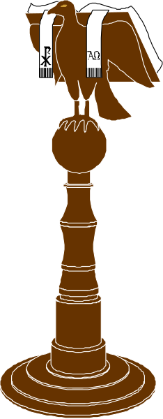The black and white illustration shows a chess piece with an eagle on top of it placed next to a rook that has been decorated like a bird statue holding a banner in its beak.