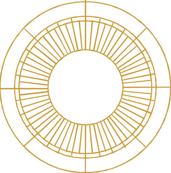 The image shows a black and white diagram of an object with concentric circles resembling gears within another circle that has lines radiating from its center to form a circular pattern around it; there is no text present in this clip-art illustration, which focuses on geometric shapes without any additional context or elements.