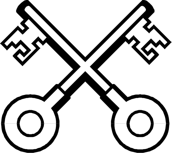 The black and white logo features a set of three keys with their heads pointing upwards to form an abstract design resembling a stylized letter "x" in front of two crossed swords that have handles on either side, suggesting security or protection themes.
