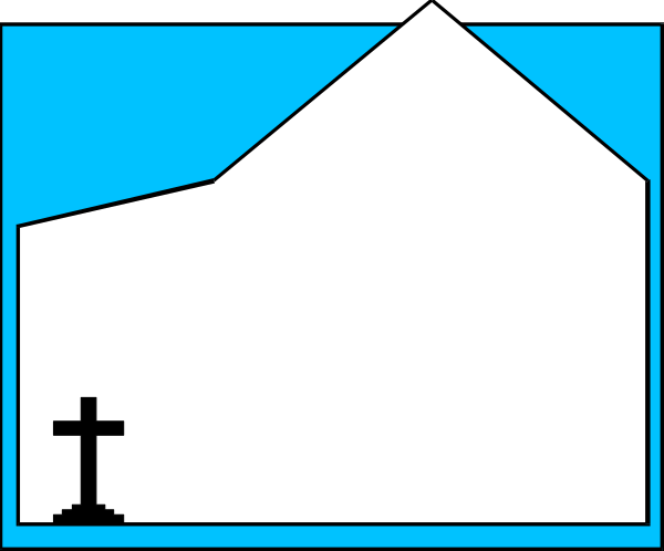 The image shows a pixelated church with an altar inside it on top of what appears to be water under a blue sky background.