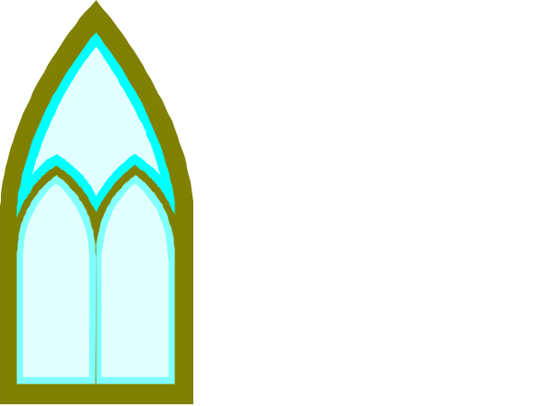 The image shows two stained glass windows with a dark background.
