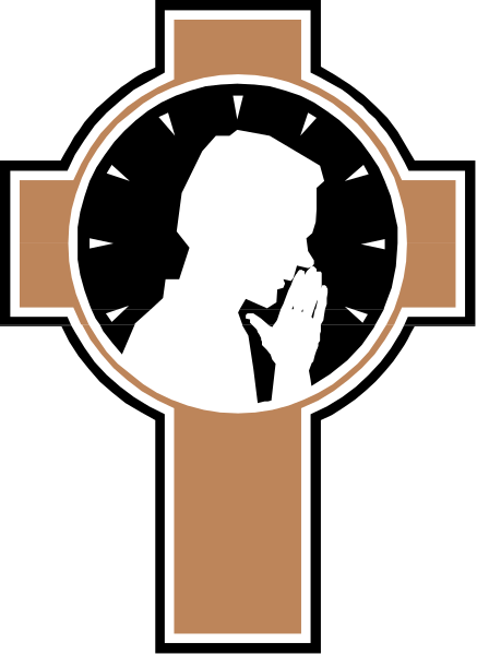 The image shows a cross with an analog clock face superimposed on it against a black background.