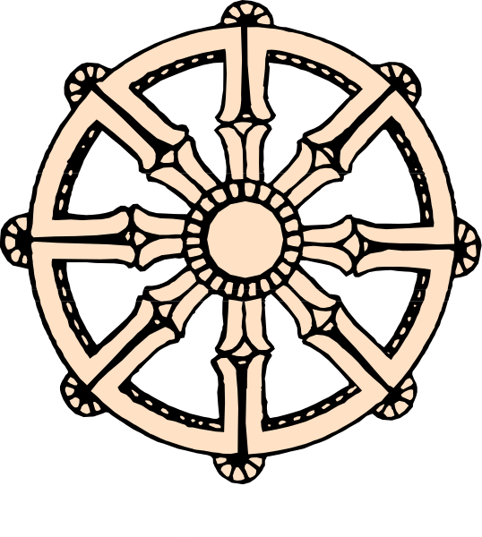 The black and white image shows a wheel with spokes radiating from its center to form an intricate design around it; atop this central circle is another smaller one featuring sun-like rays emanating outward, creating a symmetrical pattern that resembles traditional Asian ornamental wheels.
