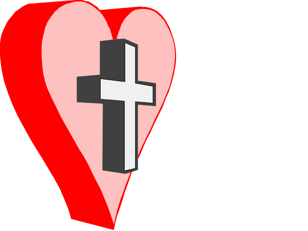 The image shows two red hearts with a cross inside each heart placed side by side against a black background.