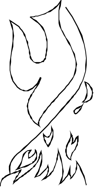 The black and white silhouette of a candle with flames on top against an orange background.