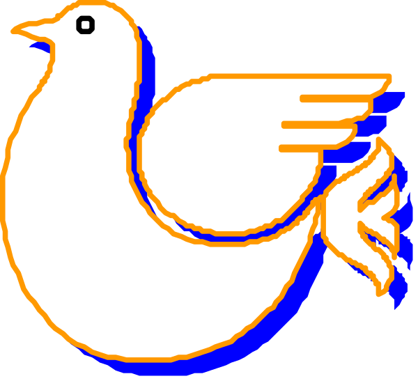 The image shows a white dove with wings spread out above it, positioned on what appears to be an orange background that resembles flames at its base; there is no text present in this clip-art illustration.