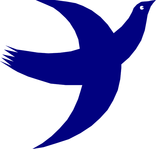 The image shows a blue bird with outstretched wings flying over an abstract design that resembles water below it.