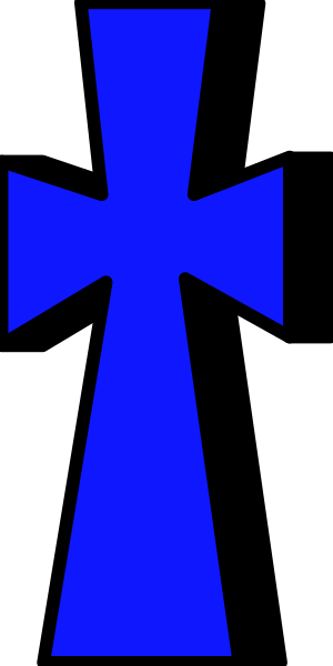 The image shows a blue cross on top of an X shape against a black background with white edges.
