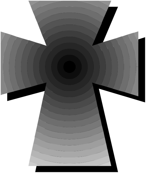 The image shows a black cross with white lines radiating from it against a dark background.